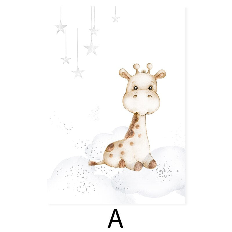 Cute Cartoon African Animals Nursery - Canvas Wall Art Print