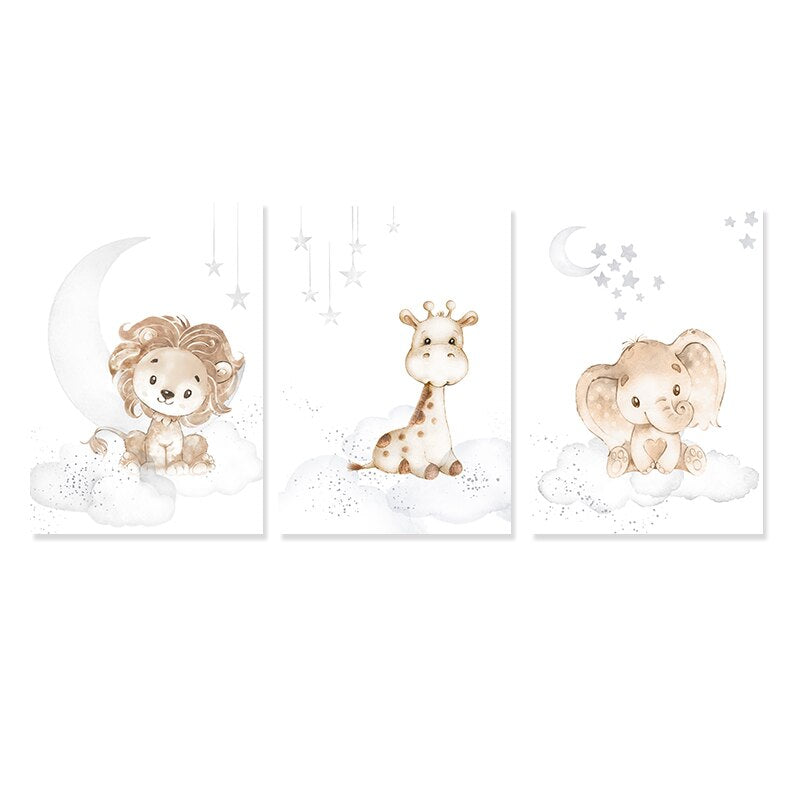 Cute Cartoon African Animals Nursery - Canvas Wall Art Print