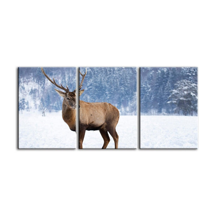 Snowy Landscape Deer-Canvas Wall Art Painting 3 Pieces