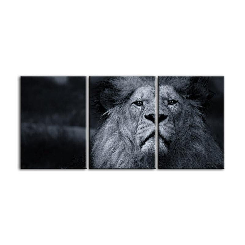Grayscale Concerned Lion-Canvas Wall Art Painting 3 Pieces