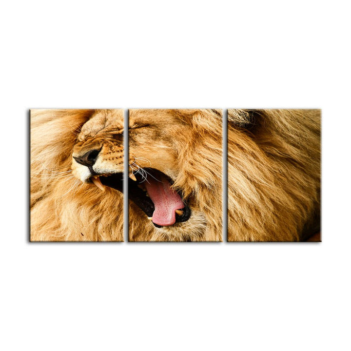 Enraged Lion's Roar-Canvas Wall Art Painting 3 Pieces